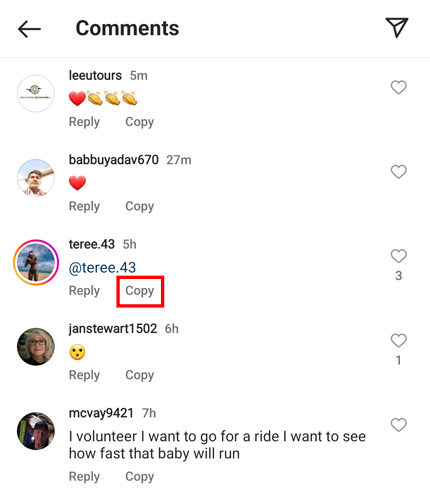 Copiar comentarios de Instagram